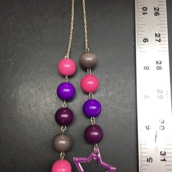 Star Beaded Necklace As Is Pink Pearl Purple Enamel Beige Silver Chain Barbie - Picture 9 of 10